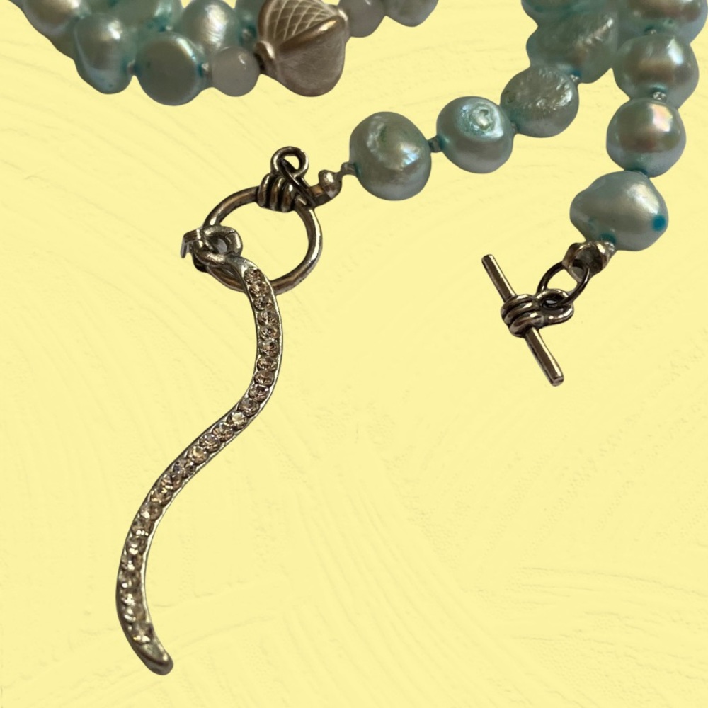 Hand Crafted Pearl Necklace Aqua Blue Green Freshwater Tourmaline Quartz Silk - Picture 5 of 8